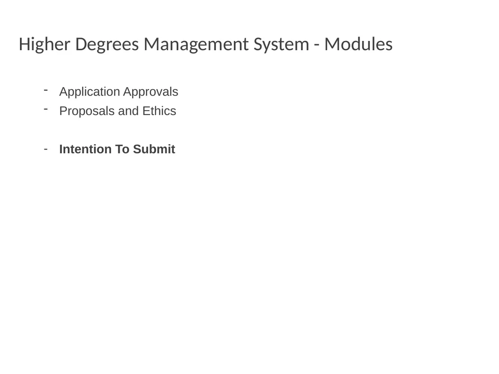 Higher Degrees Management System Contents Overview - slide 20 of 66
