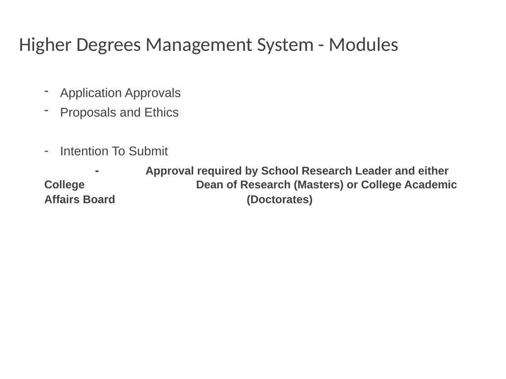Higher Degrees Management System Contents Overview - slide 21 of 66