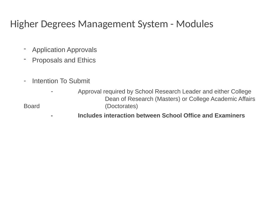 Higher Degrees Management System Contents Overview - slide 22 of 66