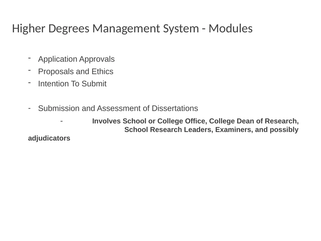 Higher Degrees Management System Contents Overview - slide 24 of 66
