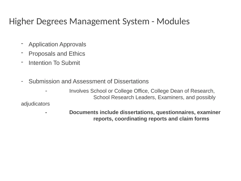 Higher Degrees Management System Contents Overview - slide 25 of 66