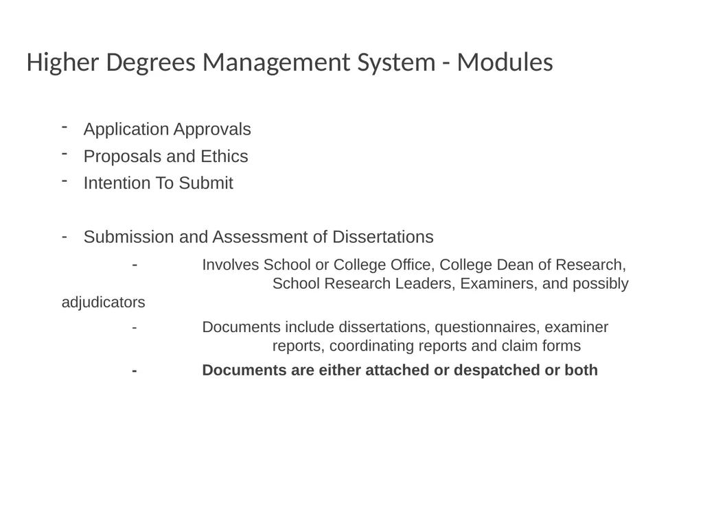 Higher Degrees Management System Contents Overview - slide 26 of 66