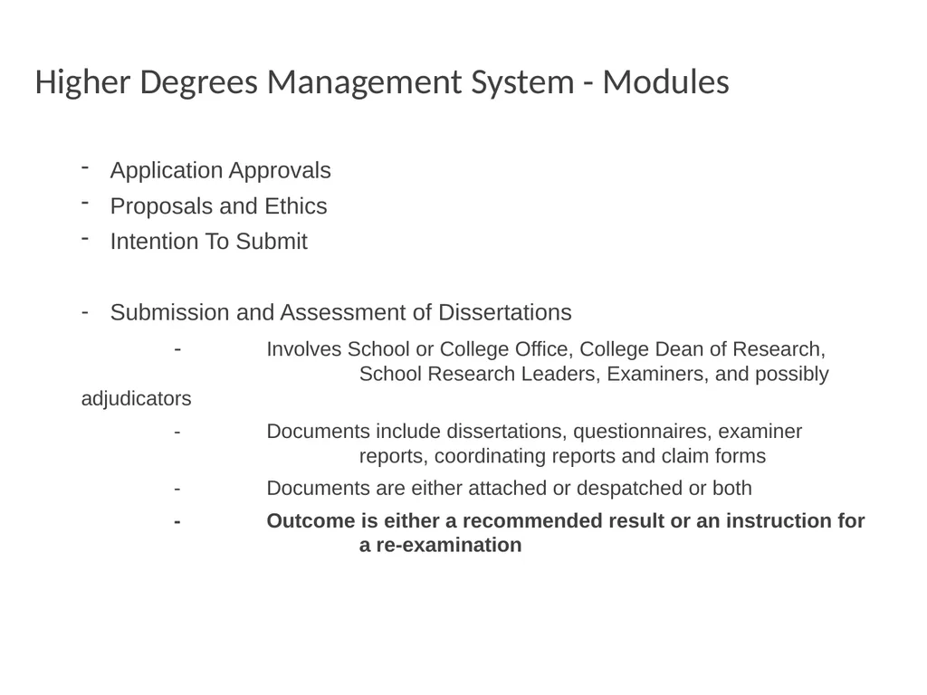 Higher Degrees Management System Contents Overview - slide 27 of 66