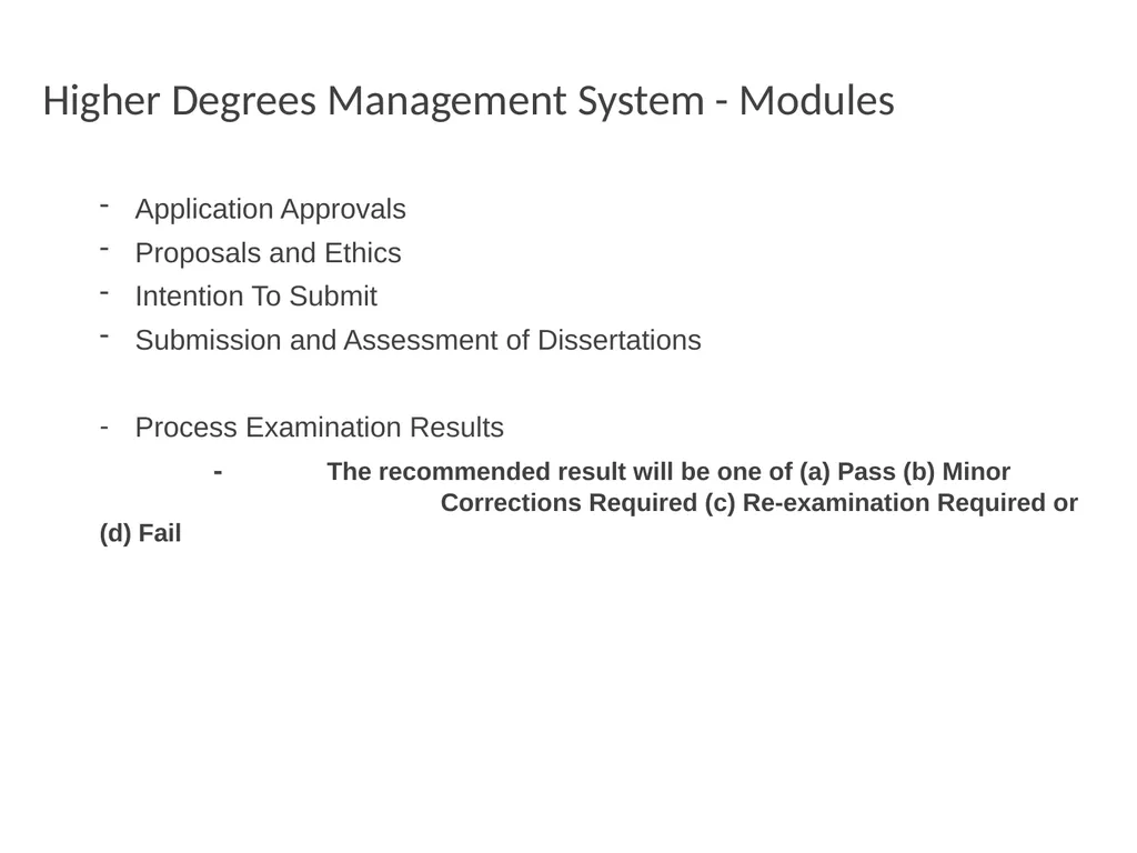 Higher Degrees Management System Contents Overview - slide 29 of 66