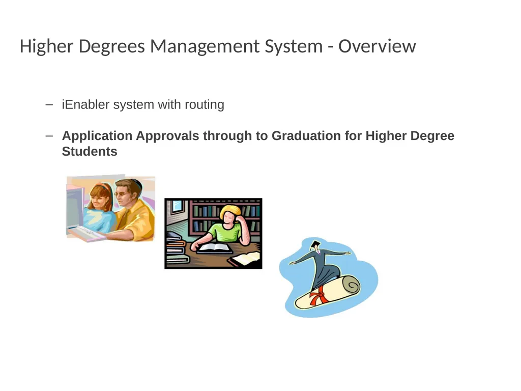 Higher Degrees Management System Contents Overview - slide 3 of 66