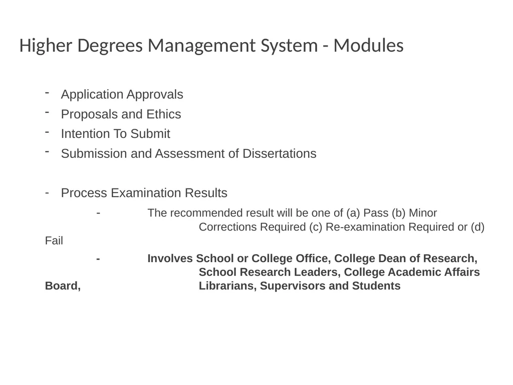 Higher Degrees Management System Contents Overview - slide 30 of 66
