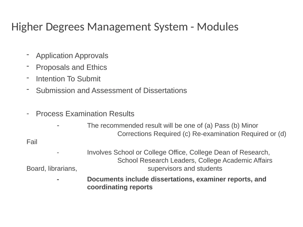 Higher Degrees Management System Contents Overview - slide 31 of 66