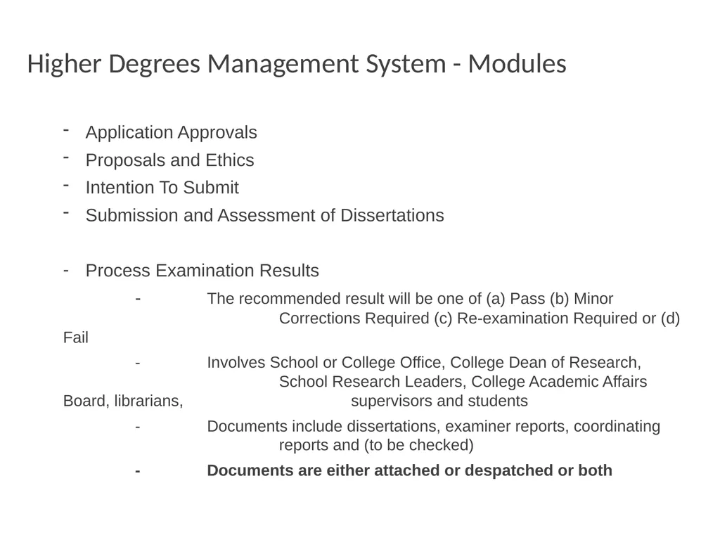 Higher Degrees Management System Contents Overview - slide 32 of 66
