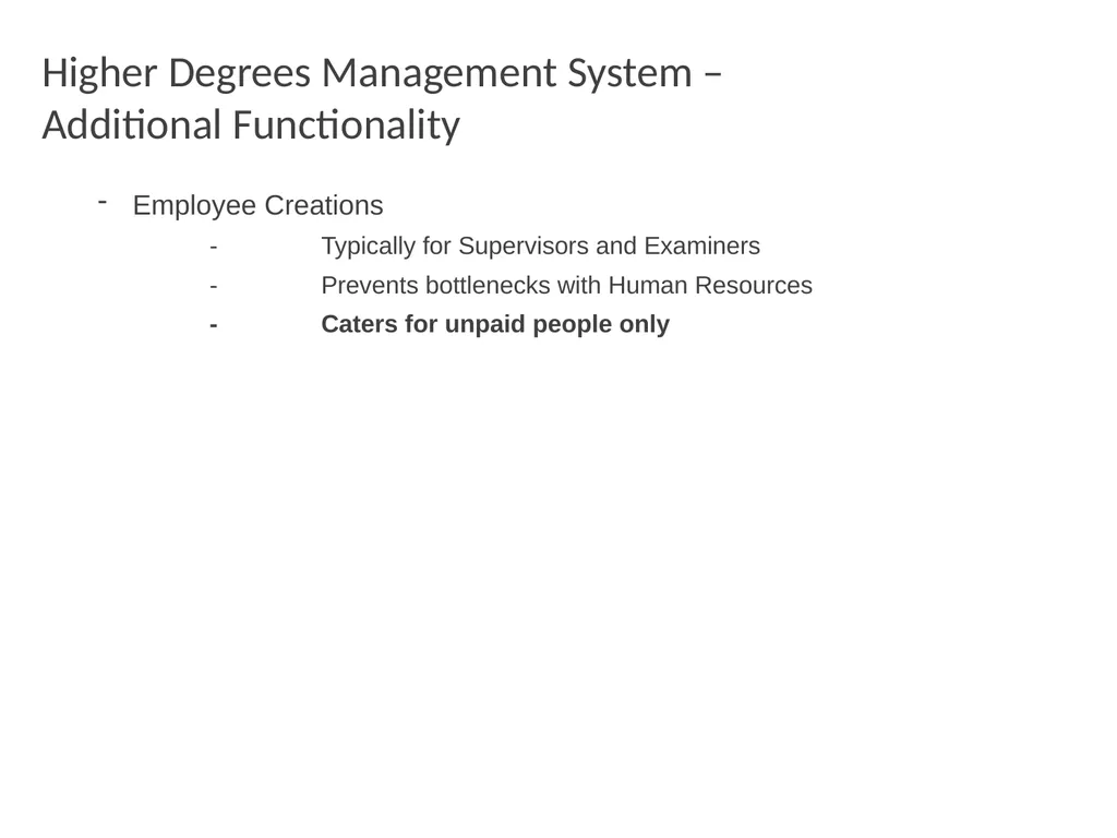 Higher Degrees Management System Contents Overview - slide 36 of 66