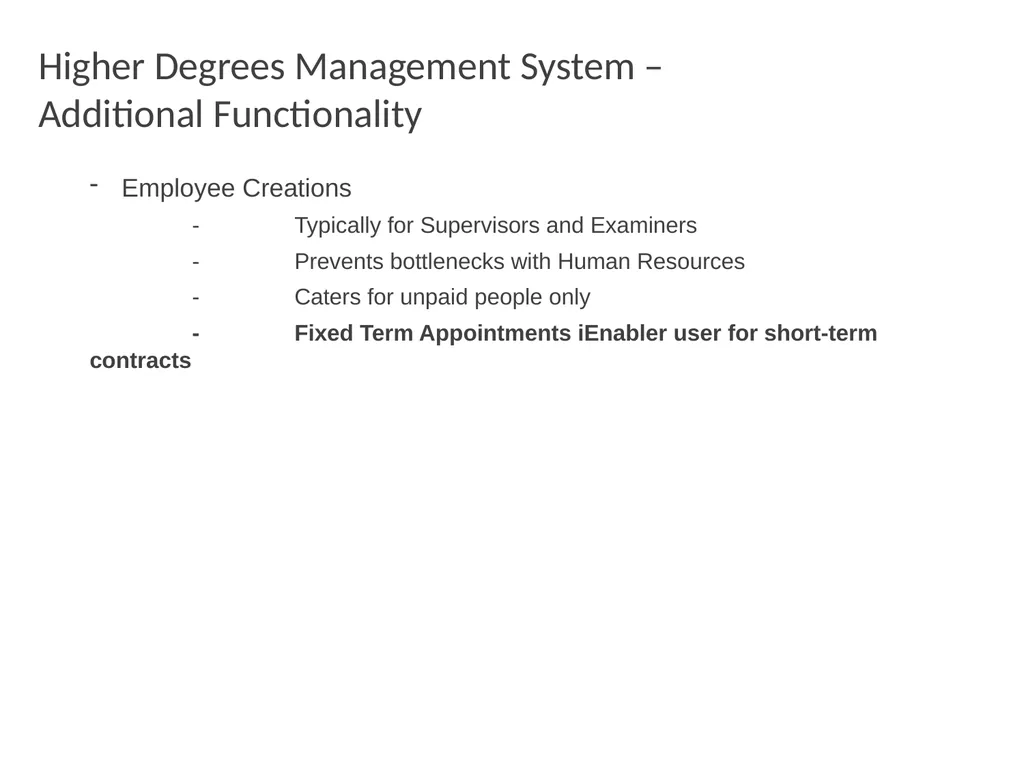 Higher Degrees Management System Contents Overview - slide 37 of 66
