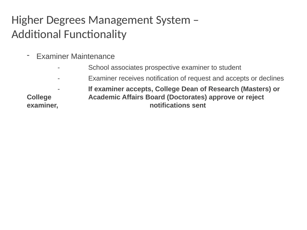 Higher Degrees Management System Contents Overview - slide 47 of 66