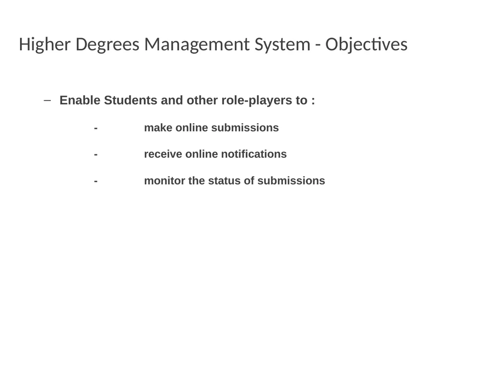 Higher Degrees Management System Contents Overview - slide 5 of 66