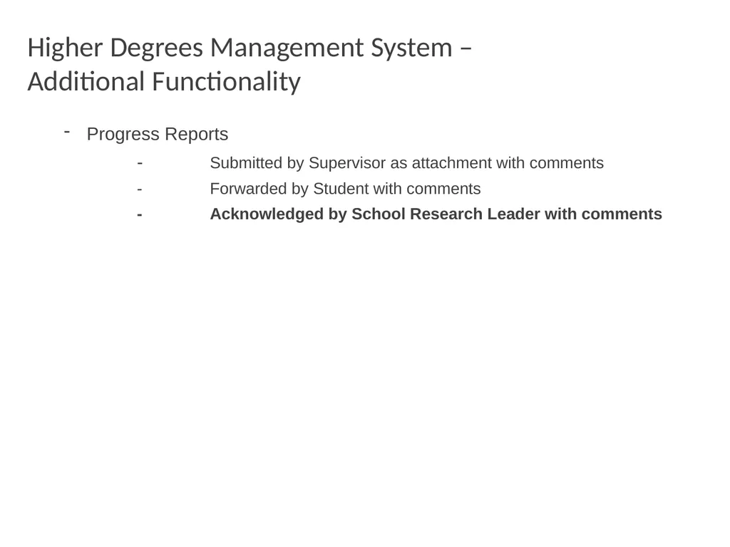 Higher Degrees Management System Contents Overview - slide 54 of 66