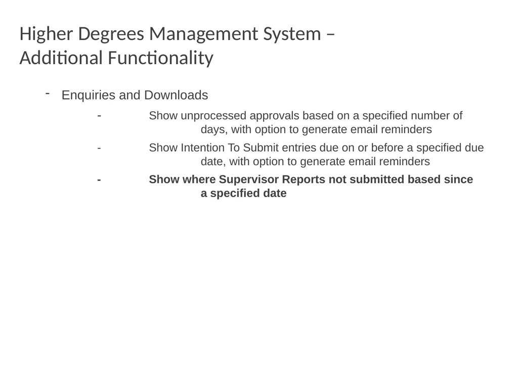 Higher Degrees Management System Contents Overview - slide 58 of 66