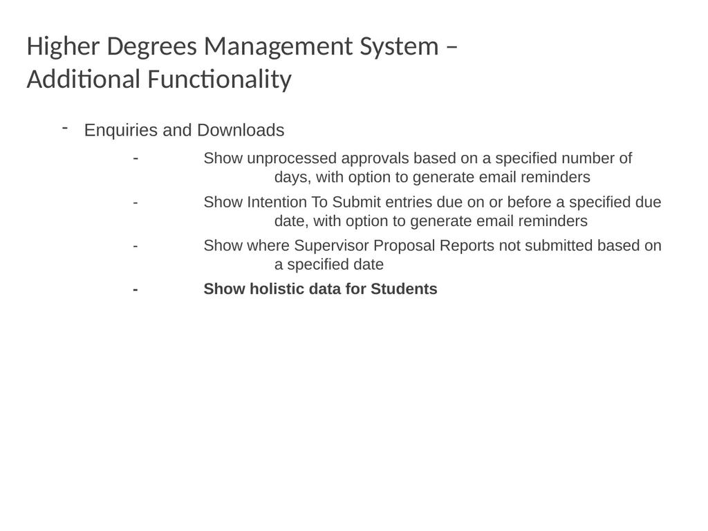Higher Degrees Management System Contents Overview - slide 59 of 66