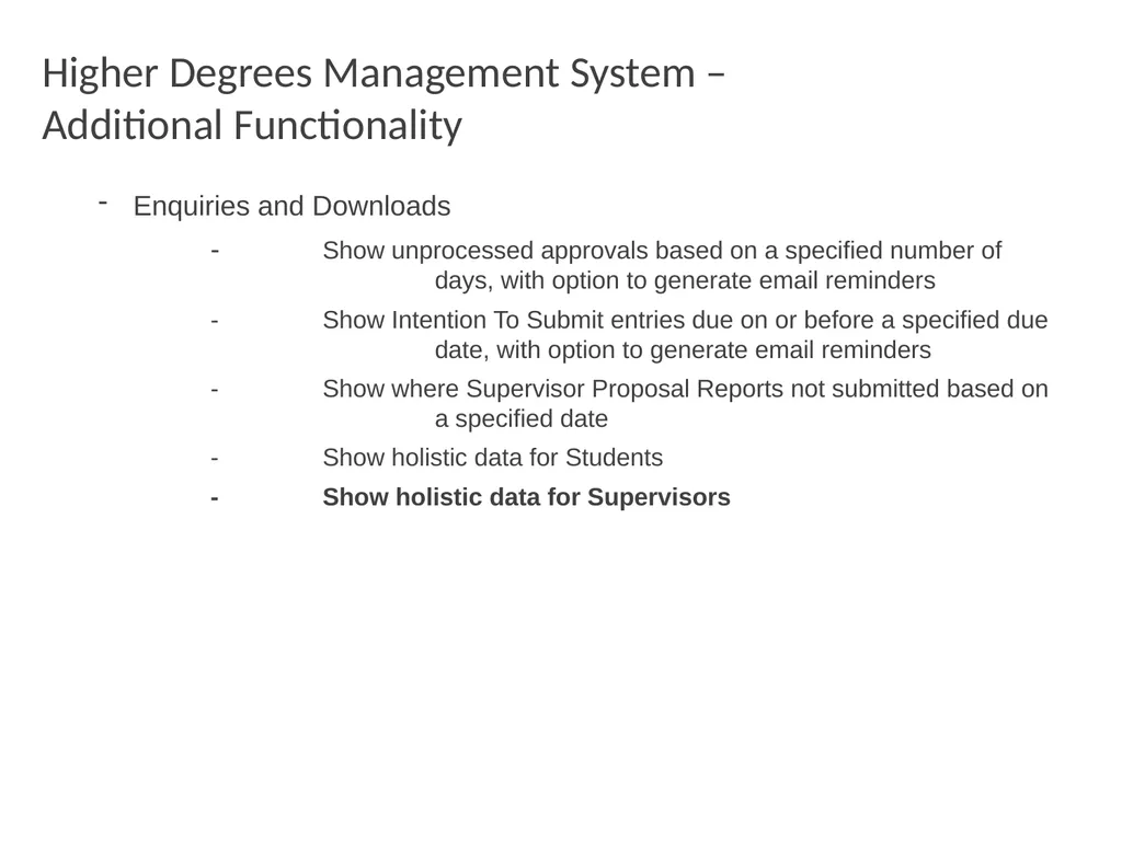 Higher Degrees Management System Contents Overview - slide 60 of 66
