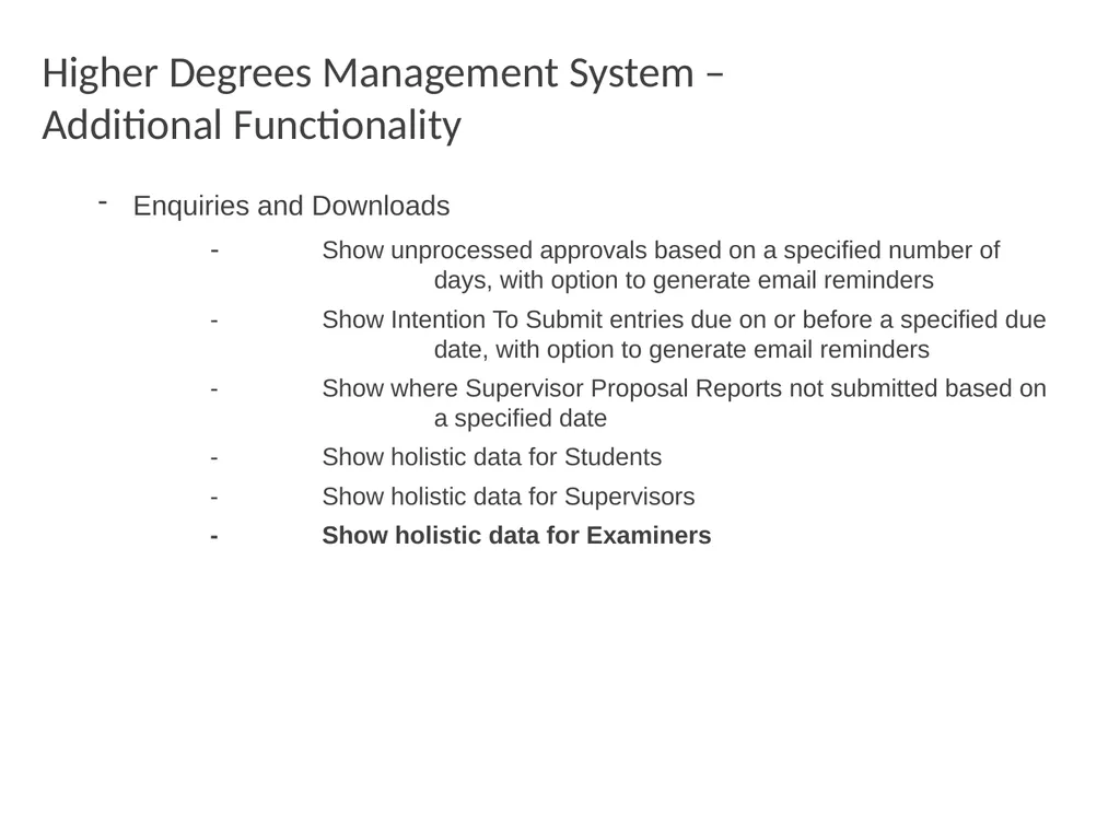 Higher Degrees Management System Contents Overview - slide 61 of 66