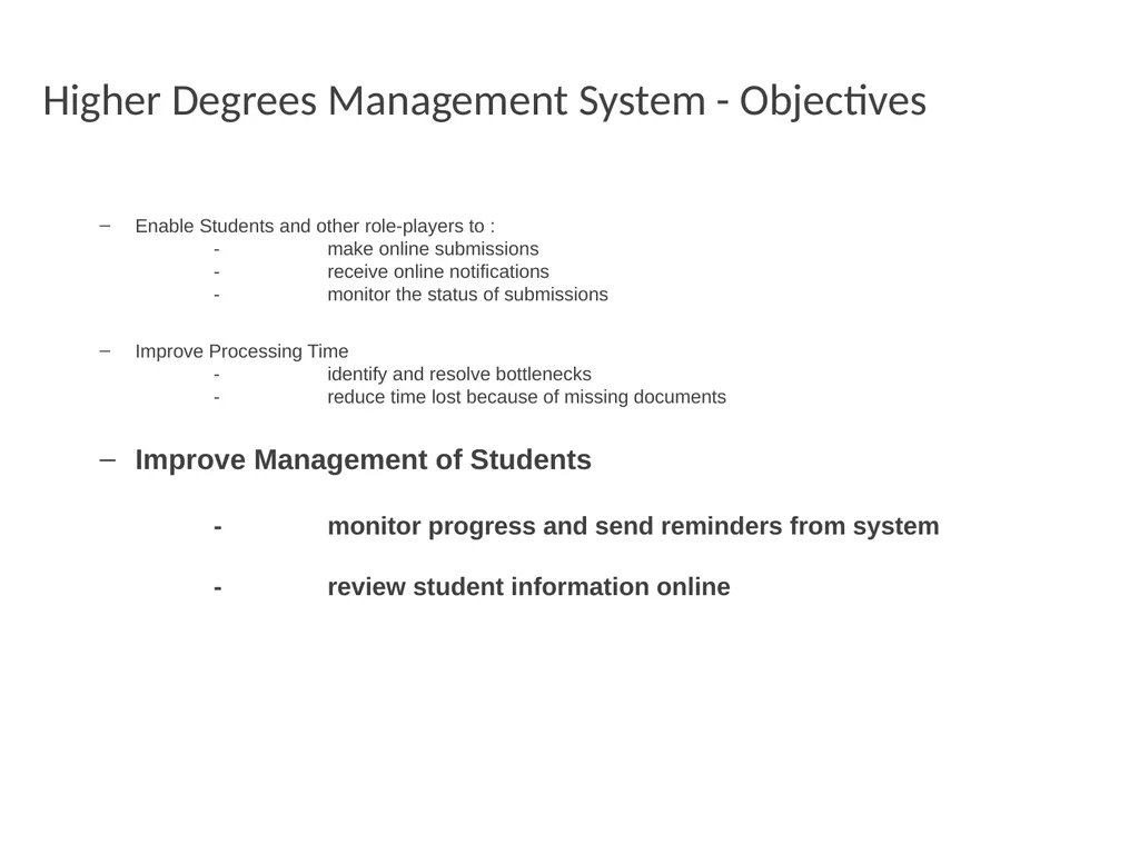 Higher Degrees Management System Contents Overview - slide 7 of 66