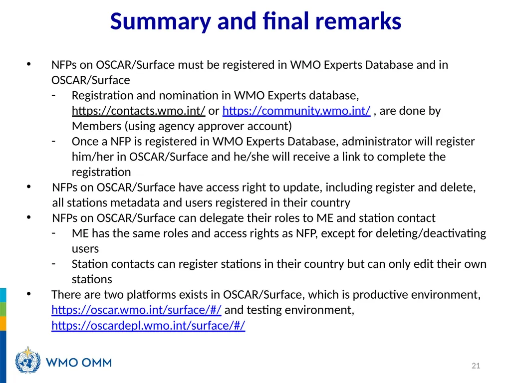 WIGOS Webinar #26 Registration processes and roles - slide 21 of 22