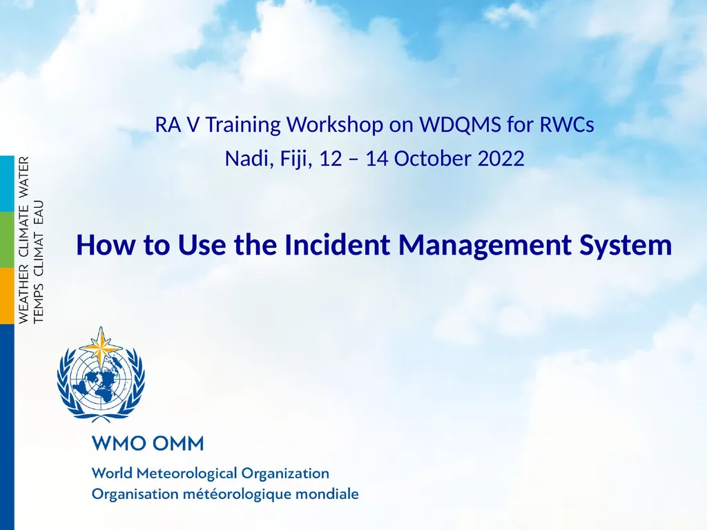 RA V Training Workshop on WDQMS for RWCs Nadi, - slide 1 of 12