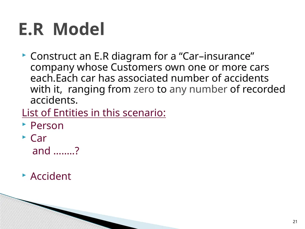 Entity-Relationship Model Diagrams 1 Presented By - slide 21 of 25