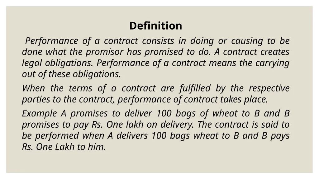 Performance of contract Definition Performance of - slide 2 of 9