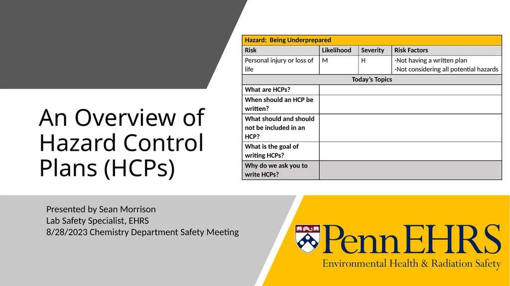 An Overview of Hazard Control Plans (HCPs) - slide 1 of 11