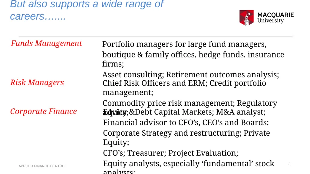 Associate Professor Tony Carlton Applied Finance - slide 3 of 10