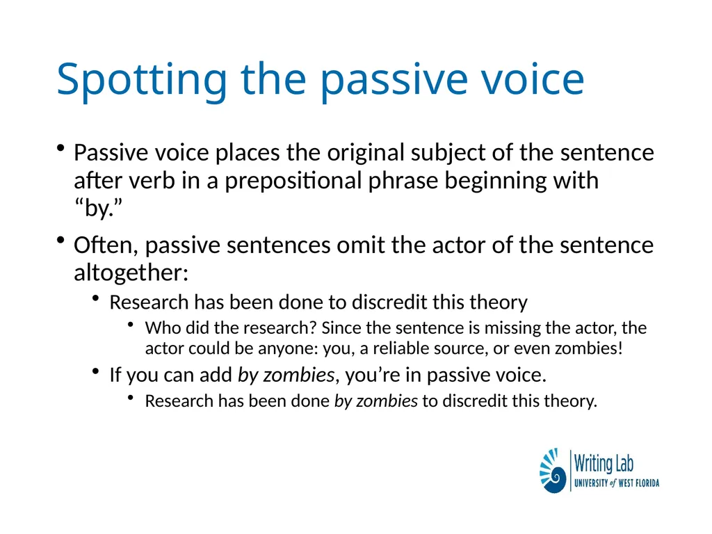 Writing Lab Passive and Active Voice Voice Voice - slide 4 of 6
