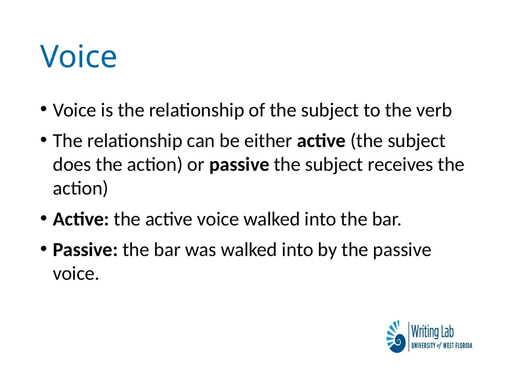 Writing Lab Passive and Active Voice Voice Voice - slide 2 of 6