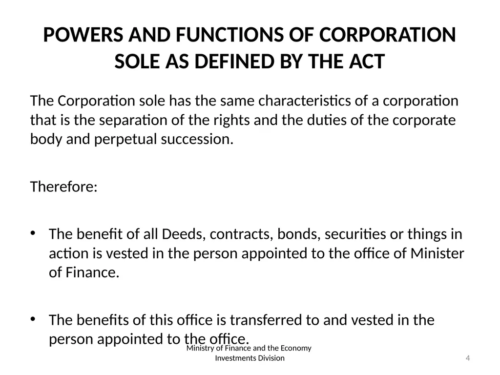 THE ROLE AND FUNCTION OF CORPORATION SOLE - slide 4 of 18