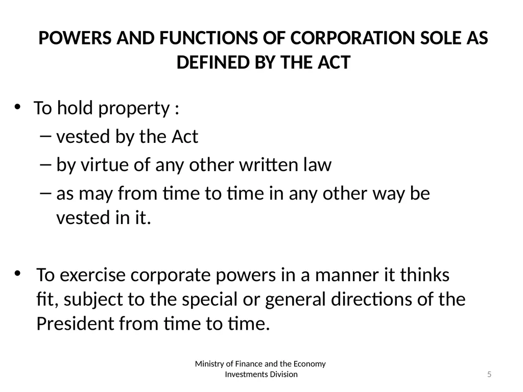 THE ROLE AND FUNCTION OF CORPORATION SOLE - slide 5 of 18