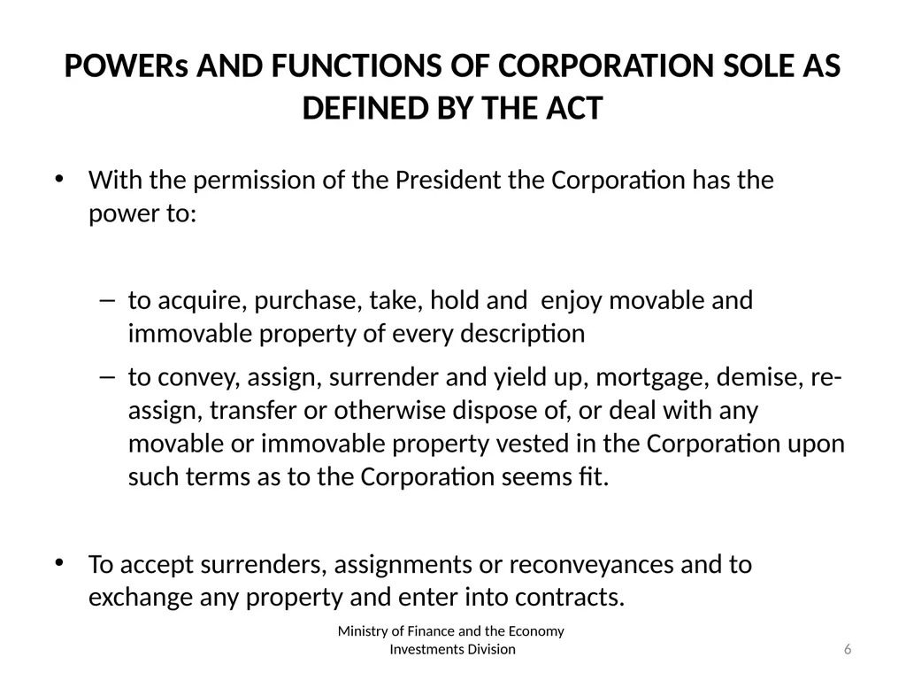 THE ROLE AND FUNCTION OF CORPORATION SOLE - slide 6 of 18