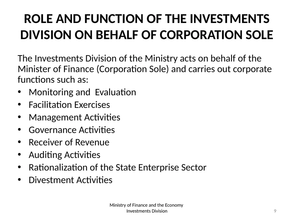 THE ROLE AND FUNCTION OF CORPORATION SOLE - slide 9 of 18
