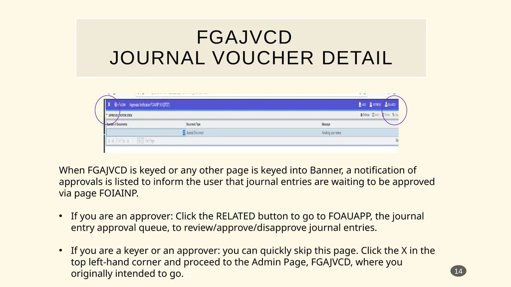 Banner Admin Pages journal entry training - slide 14 of 41