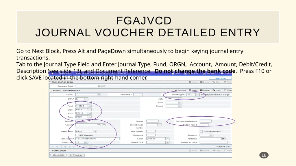 Banner Admin Pages journal entry training - slide 18 of 41