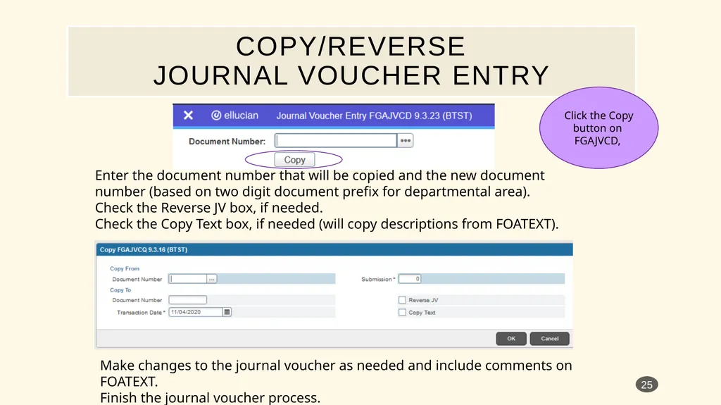 Banner Admin Pages journal entry training - slide 25 of 41