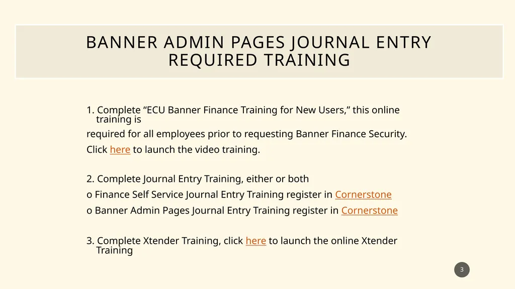 Banner Admin Pages journal entry training - slide 3 of 41
