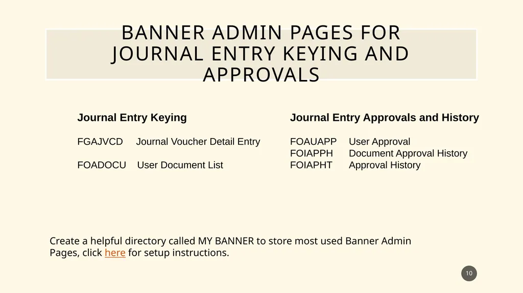 Banner Admin Pages journal entry training - slide 10 of 41