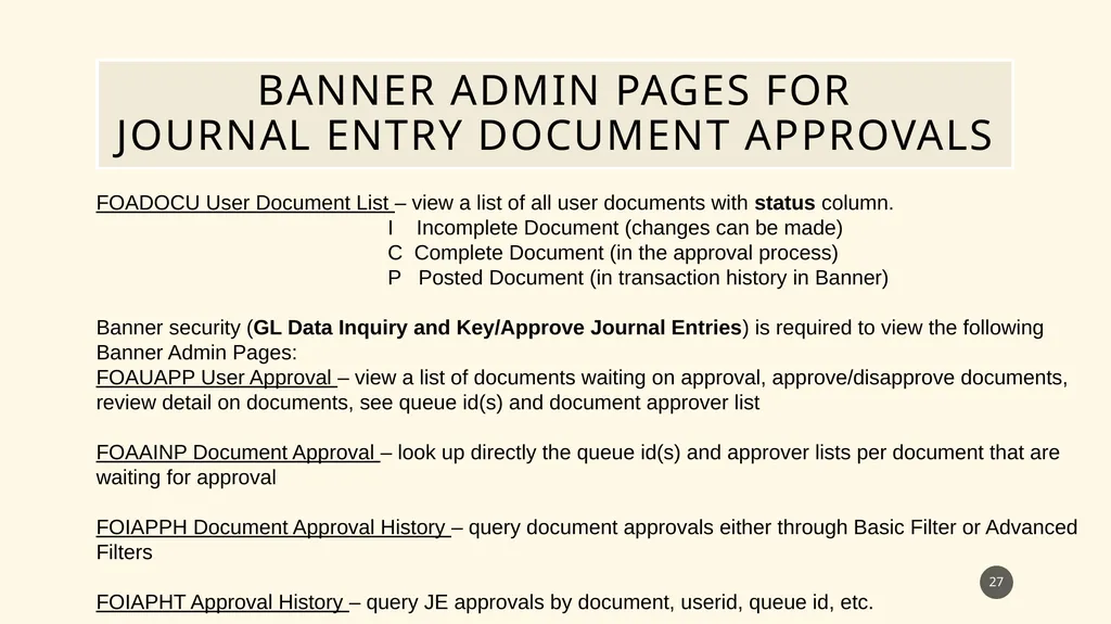 Banner Admin Pages journal entry training - slide 27 of 41