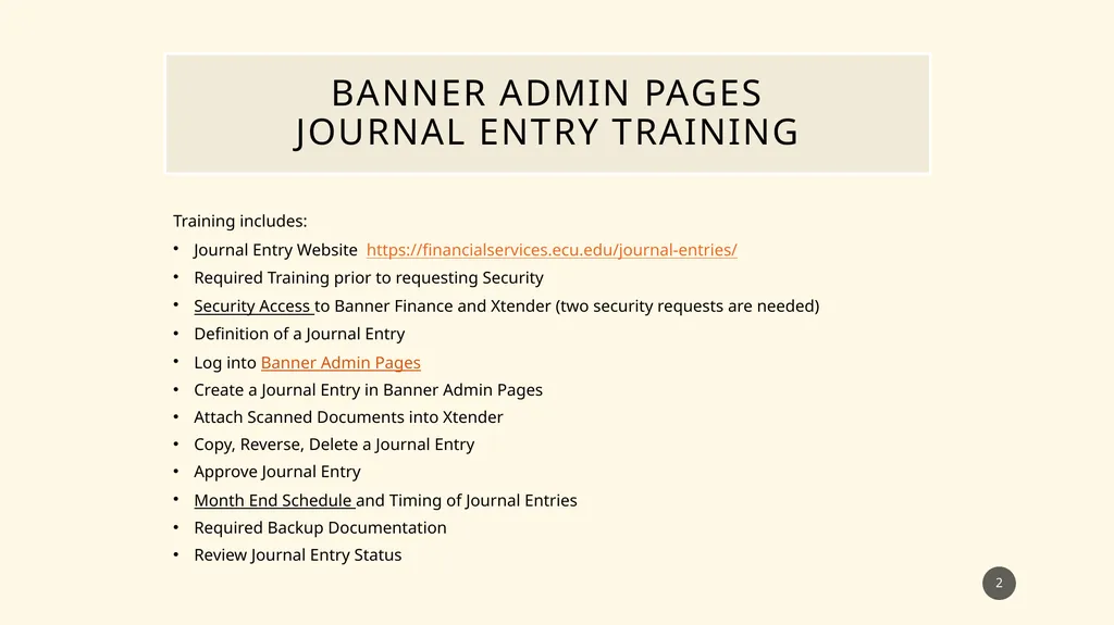 Banner Admin Pages journal entry training - slide 2 of 41