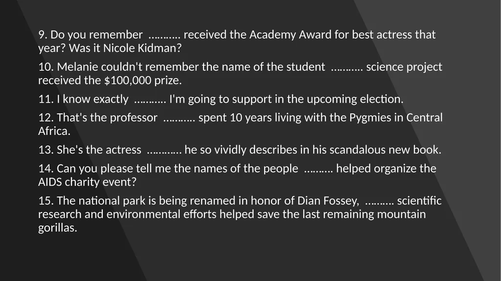WHO WHOM WHOSE SUBJECTS, OBJECTS AND POSSESSIVE - slide 14 of 14