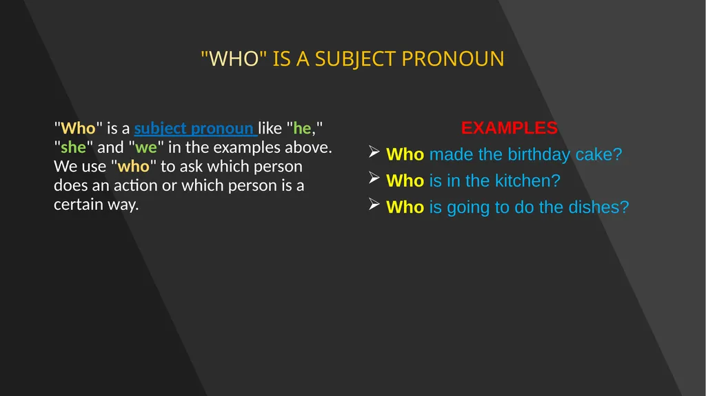 WHO WHOM WHOSE SUBJECTS, OBJECTS AND POSSESSIVE - slide 5 of 14