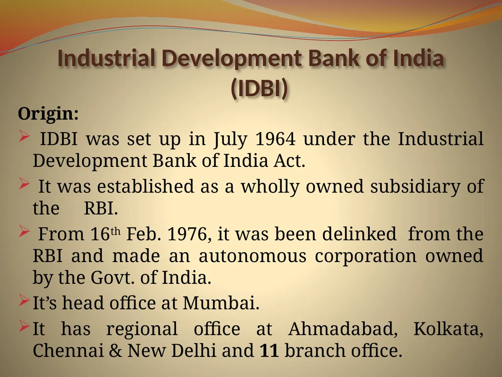 Industrial Development Bank of India (IDBI) - slide 1 of 36