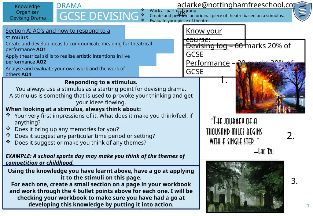DRAMA GCSE DEVISING 1 Knowledge Organiser Devising - slide 1 of 10