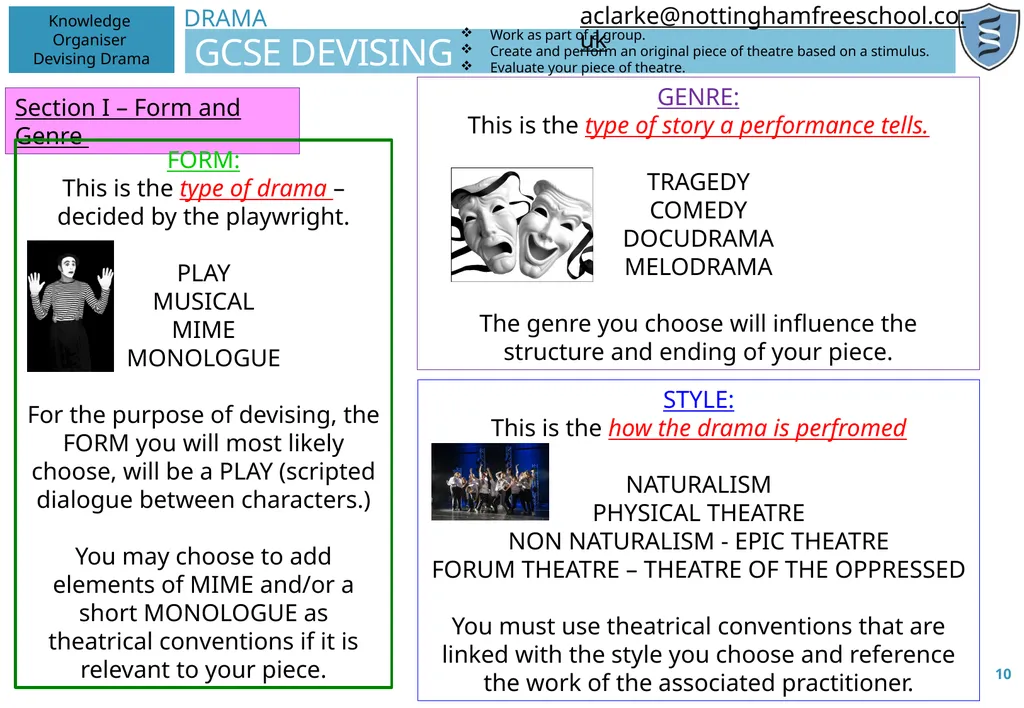 DRAMA GCSE DEVISING 1 Knowledge Organiser Devising - slide 10 of 10