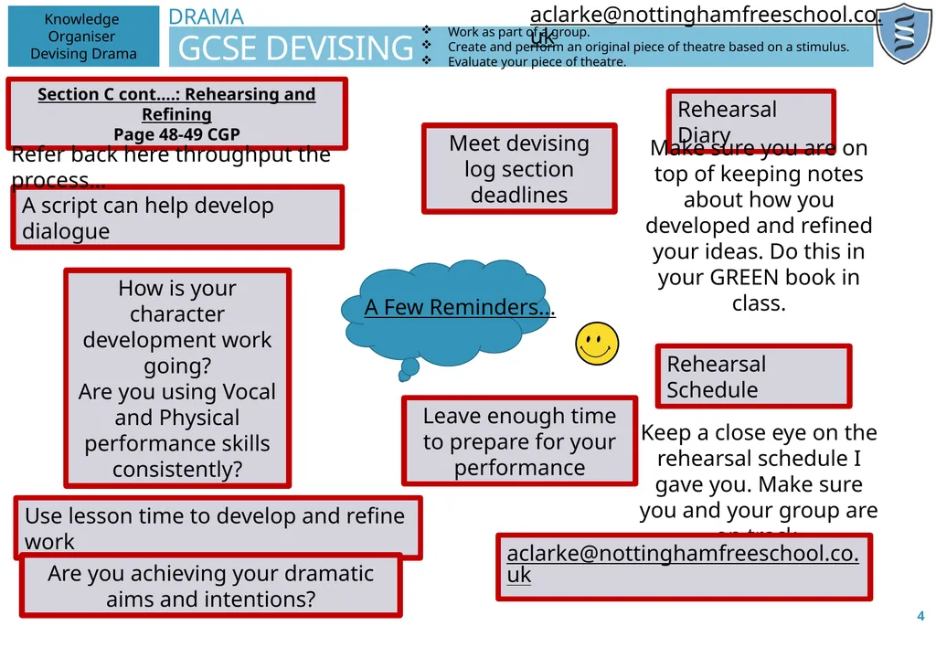 DRAMA GCSE DEVISING 1 Knowledge Organiser Devising - slide 4 of 10
