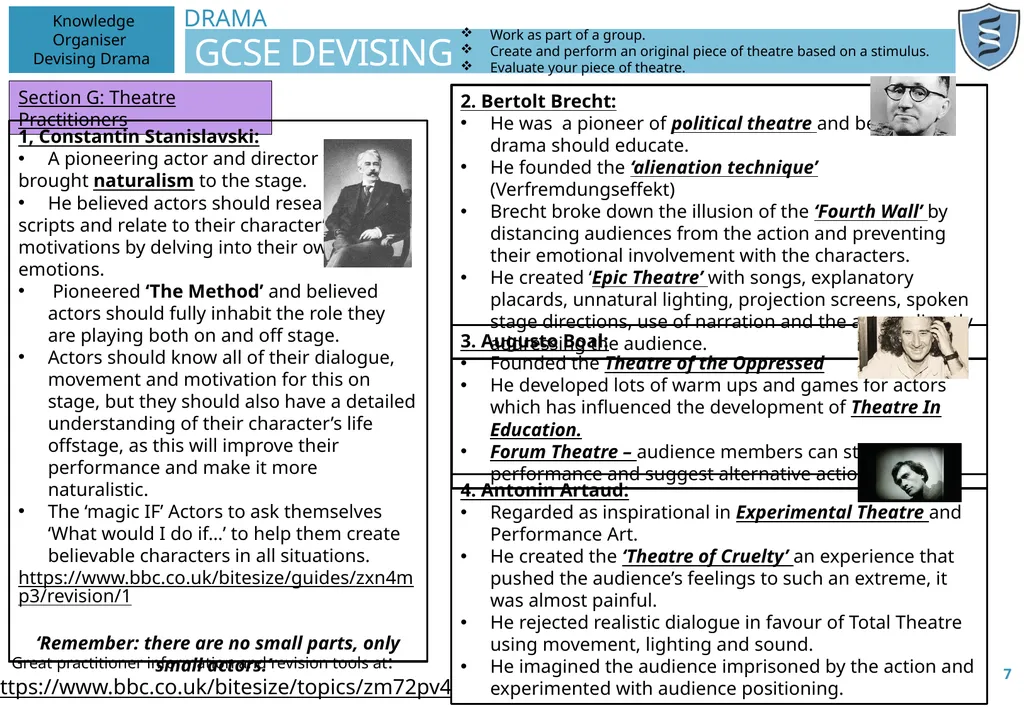 DRAMA GCSE DEVISING 1 Knowledge Organiser Devising - slide 7 of 10