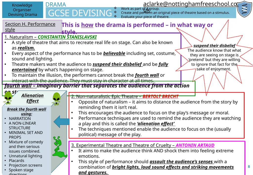 DRAMA GCSE DEVISING 1 Knowledge Organiser Devising - slide 8 of 10