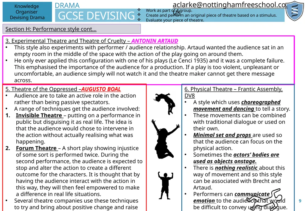 DRAMA GCSE DEVISING 1 Knowledge Organiser Devising - slide 9 of 10